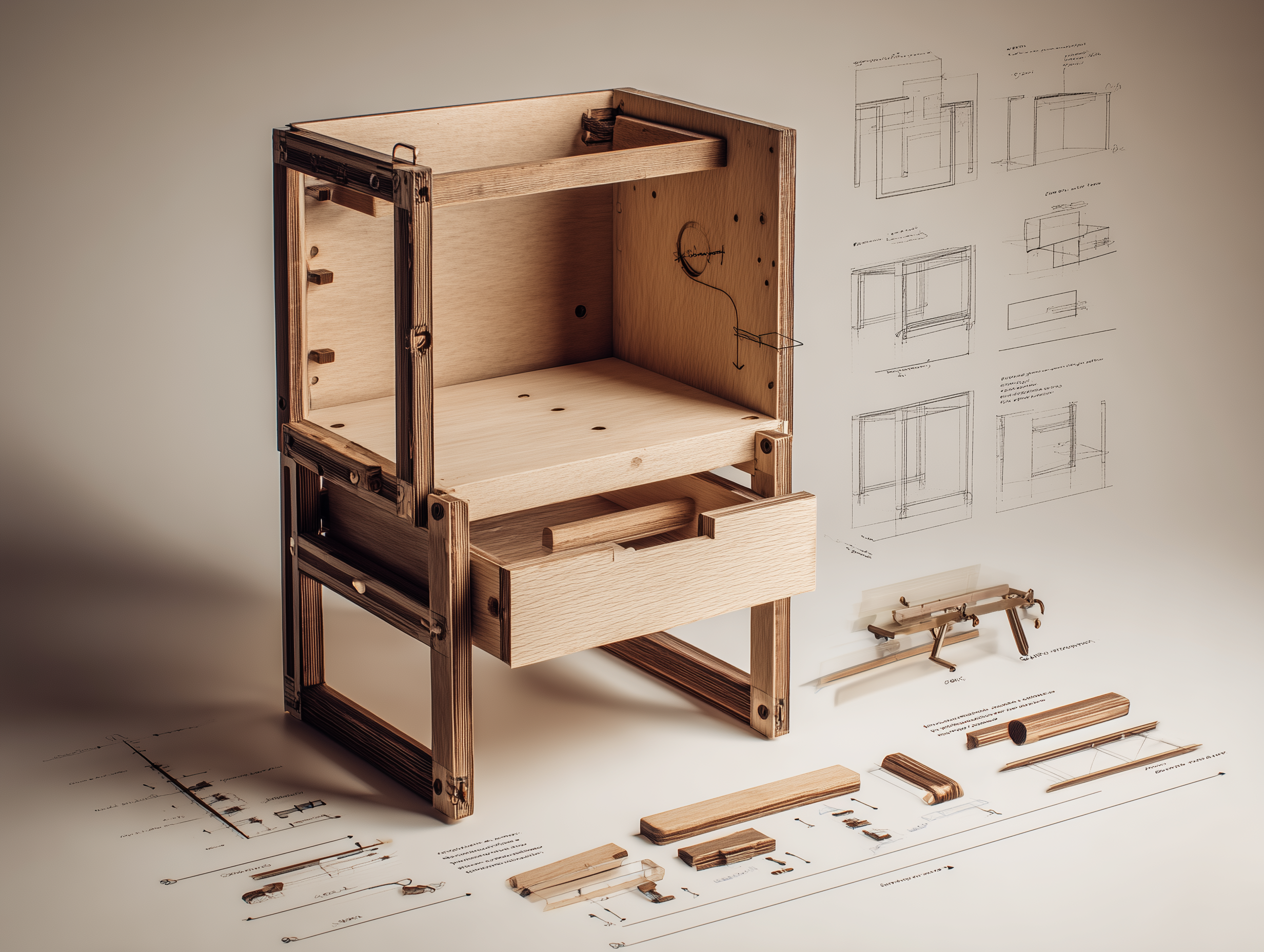 Bútorelem műszaki tervvel és szerelési részletekkel